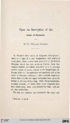 Upon an inscription of the reign of Shabaka, by Ch. Wycliffe Goodwin