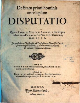 De Statu primi hominis ante lapsum Disputatio
