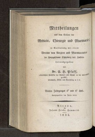 Dritten Jahrganges 5. und 6. Heft. Ausgegeben im July 1835. - Ersten Jahrganges 5. und 6. Heft. Ausgegeben im July 1835.