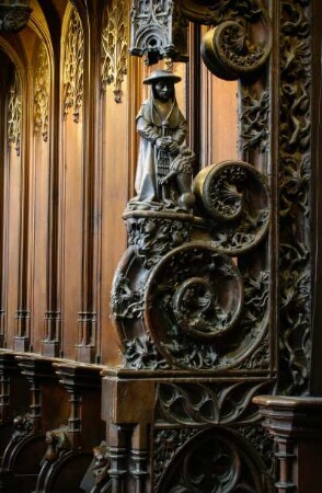 Frankreich. Midi Pyrenees. Aveyron. Rodez. Kathedrale Notre Dame. Chorgestühl von Andre Sulpice 15 Jahrhundert. Detail