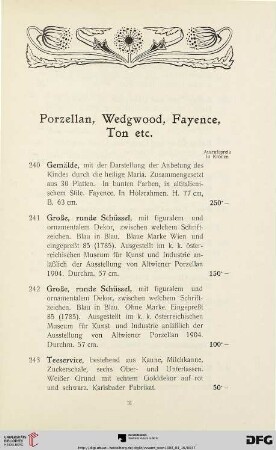 Porzellan, Wedgwood, Fayence, Ton etc. (Nr. 240-277)