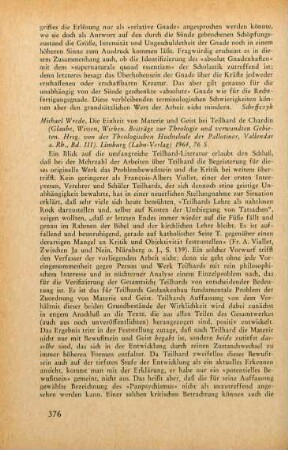 376-377 [Rezension] Wrede, Michael, Die Einheit von Materie und Geist bei Teilhard de Chardin