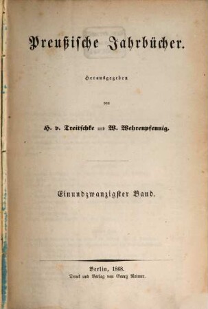 Preußische Jahrbücher. 21. 1868