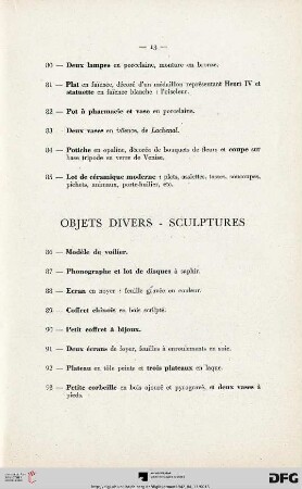Objets divers - Sculptures (Nr. 86-99)