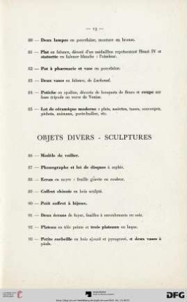 Objets divers - Sculptures (Nr. 86-99)