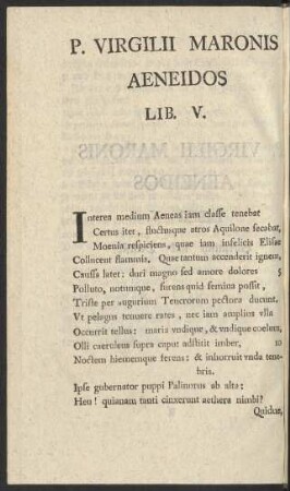 P. Virgilii Maronis Aeneidos Lib. V. = Der Aeneis des P. Virgilius Maro fünftes Buch.