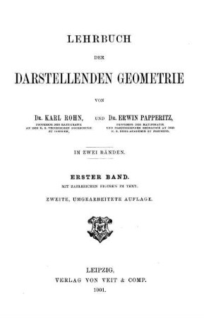 Bd. 1: Lehrbuch der darstellenden Geometrie. Erster Band