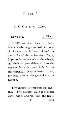 LETTER XXIV. - Lisbon, December, 1780.