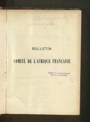 7.1897: Bulletin du Comité de l'Afrique Française