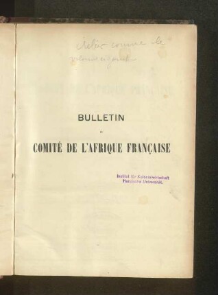 7.1897: Bulletin du Comité de l'Afrique Française