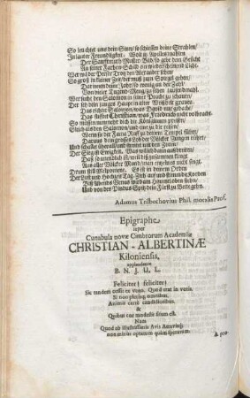 Epigraphe super Cunabula novæ Cimbrorum Academiæ Christian-Albertinæ Kiloniensis.