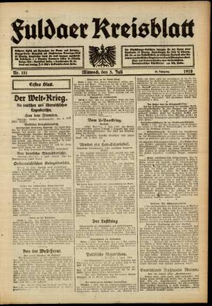Erste Ausgabe vom Mittwoch, den 03. Juli 1918.
