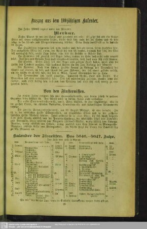 Auszug aus dem 100jährigen Kalender