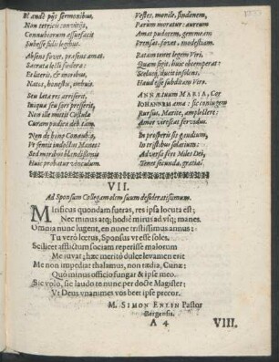 Beiträger VII. Ad Sponsum Collegam olim suum desideratisiimum.