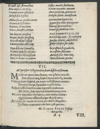 Beiträger VII. Ad Sponsum Collegam olim suum desideratisiimum.