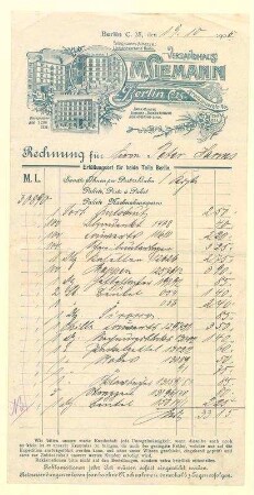 Brief - Rechnung von Versandhaus M. Liemann an Peter Harms