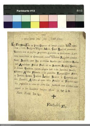 Profess des Frater Bernhard Faber aus Geisa