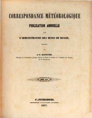 Correspondance météorologique : publication annuelle de l'Administration des Mines de Russie, 1855 (1857)