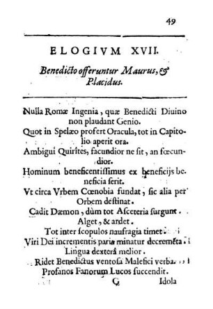 Elogivm XVII. Benedicto offeruntur Maurus, & Placidus.