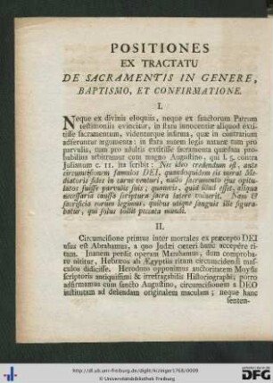 Positiones Ex Tractatu De Sacramentis In Genere, Baptismo, Et Confirmatione.