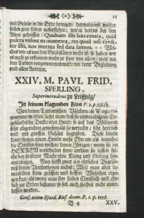 XXIV. M. Paul Frid. Sperling, Superintendens zu Leitznig
