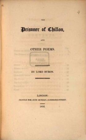 The Prisoner of Chillon : and other Poems