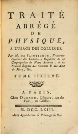 Traité Abrégé De Physique : A L'Usage Des Colleges, 6