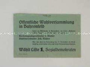 Einladung zu einer Wahlveranstaltung der SPD für die Kommunalwahl in Hamburg 1929