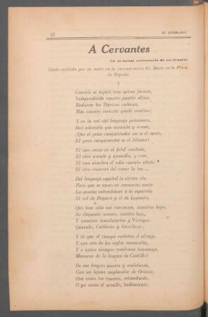 A Cervantes en el tercer centenario de su muerte : Canto recitado por su autor en la inauguración del busto en la Plaza de España