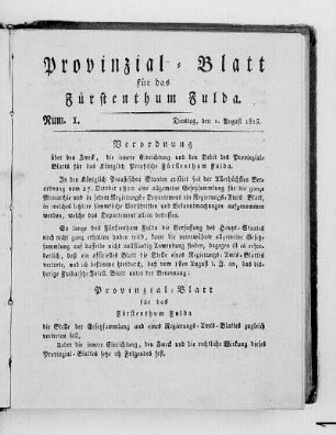 Num. 1., Ausgabe vom 1. August 1815