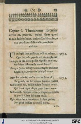 Capitis I. Threnorum Ieremiae versus XI. priores, quibus idem quod modo descripsius, universale Hierosolymae excidium delineasse propheta videtur.