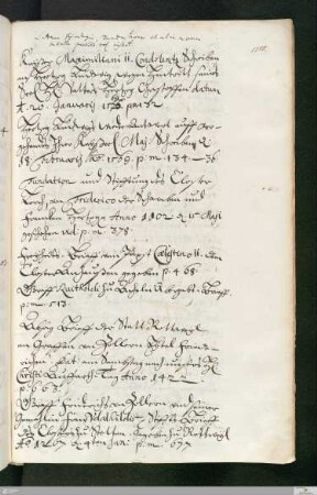 Register von enthaltenen Schreiben (Verweis auf die Seitenzahl der Abschrift)