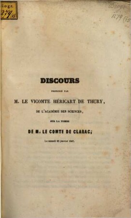 Discours sur la tombe de M. le comte de Clarac : 23 Janv. 1847