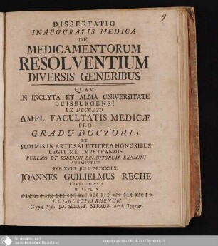 Dissertatio Inauguralis Medica De Medicamentorum Resolventium Diversis Generibus