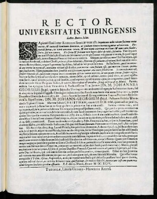 Rector Universitatis Tubingensis Lector. Benev. Salut. : Sapientissimi inter Romanos Senecae vox est ...