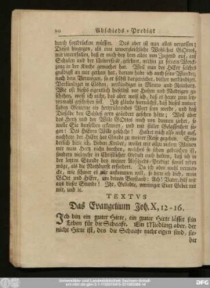 Textus Das Evangelium Joh. X, 12-16.