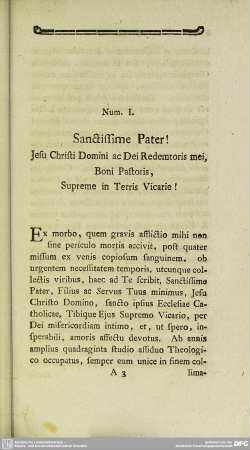 Num. I. Sanctissime Pater!