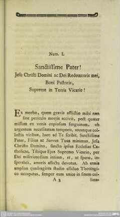 Num. I. Sanctissime Pater!