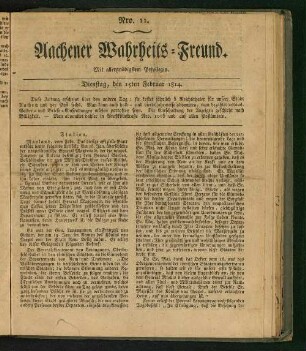 Aachener Wahrheits-Freund : mit allergnädigsten Privilegio