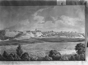 Zeichnung des Ortes und der Ruine Fellin von Südosten