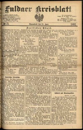 Erste Ausgabe vom Samstag, den 18. Juni 1892.