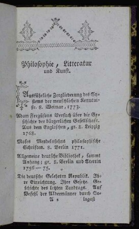 Philosphie, Litteratur und Kunst.