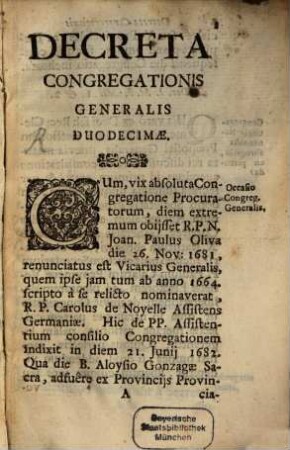 Decreta Congregationis Generalis Duodecimæ : Primò Romæ, Typis Varesij