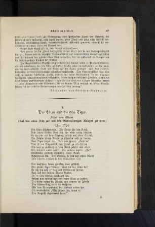 3. Der Löwe und die drei Tiger. Fabel und die drei Tiger. Fabel von Gleim. (Auf den alten Fritz zur Zeit des Siebenjährigen Krieges gedichtet.) Um 1760