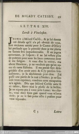 Lettre XIV. Lundi à Vinchester