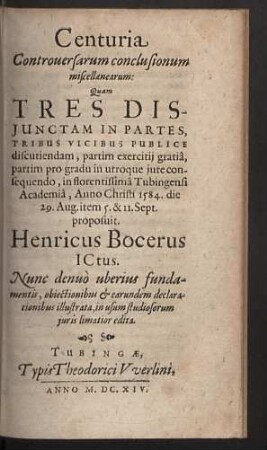 Centuria controversarum conclusionum miscellanearum