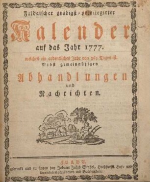 1777: Fuldaischer gnädigst-privilegirter Kalender