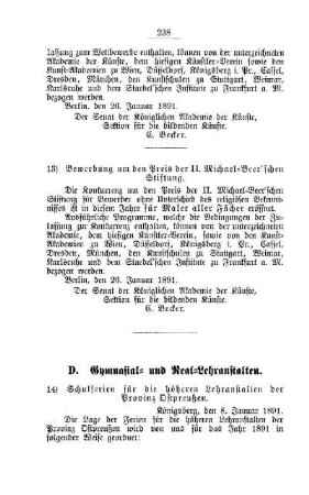 Schulferien für die höheren Lehranstalten der Provinz Ostpreußen : [D. Gymnasial- und Real-Lehranstalten]
