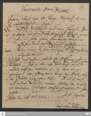 Brief von August Hermann Francke an [Johann Heinrich Michaelis].