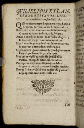 Guilielmus Xylander Augustanus, Literarum bonarum studiosis S.